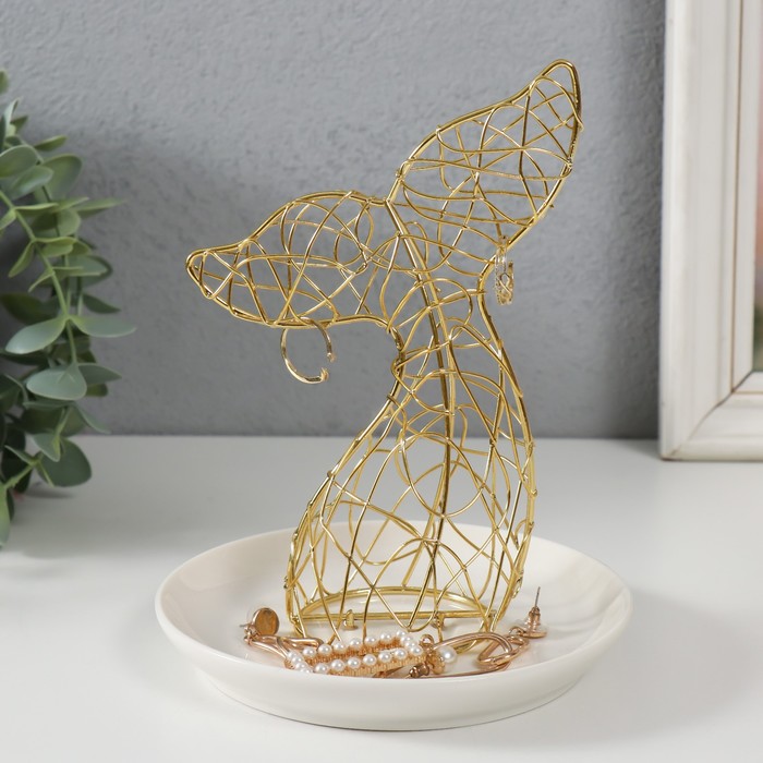 Подставка для мелочей «Хвост кита», белый с золотом, 14.2×14.2×17.3 см
