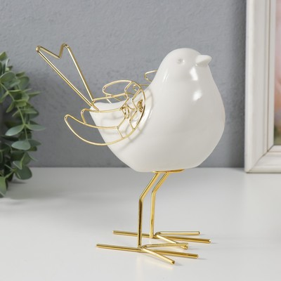 Сувенир керамика, металл "Белый воробей" с золотыми крыльями 9х17х17 см