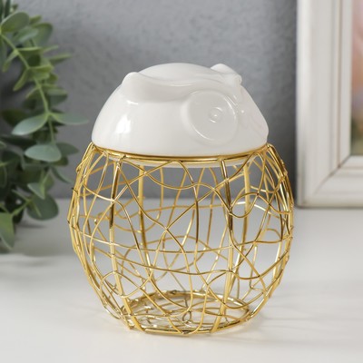 Шкатулка для хранения мелочей, украшений «Филин. Каракули», металл, , керамика, белая, 10×10×11.5 см