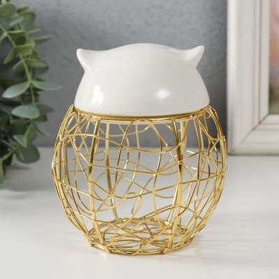 Шкатулка для хранения мелочей, украшений «Филин. Каракули», металл, , керамика, белая, 10×10×11.5 см