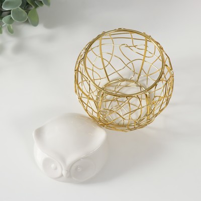 Шкатулка для хранения мелочей, украшений «Филин. Каракули», металл, , керамика, белая, 10×10×11.5 см