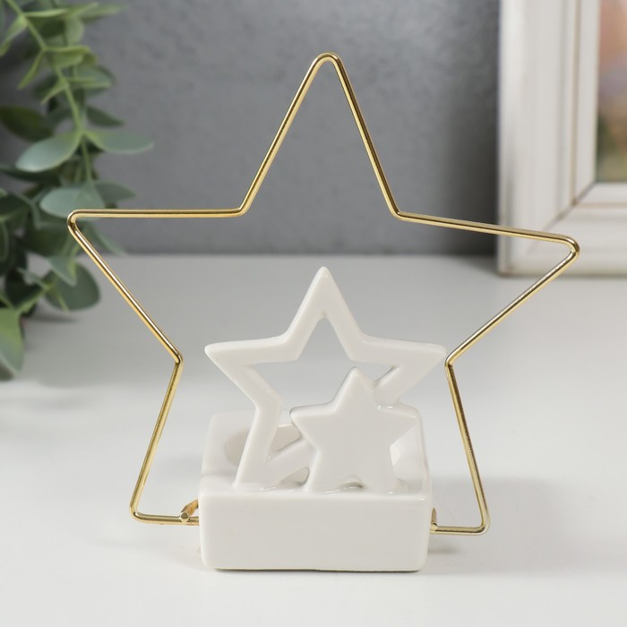 Подсвечник керамика, металл на 1 свечу "Звёзды" белый с золотом 13,4х6,5х13,2 см - фото 1899182611