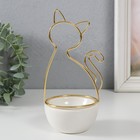 Сувенир керамика, металл подставка "Кошка" белая с золотом 9,8х8,3х17,7 см - фото 8514478