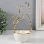 Сувенир керамика, металл подставка "Кошка" белая с золотом 9,8х8,3х17,7 см - фото 8514480