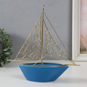 Сувенир керамика, металл 'Корабль с парусами' голубой с золотом 22,8х5,9х24 см