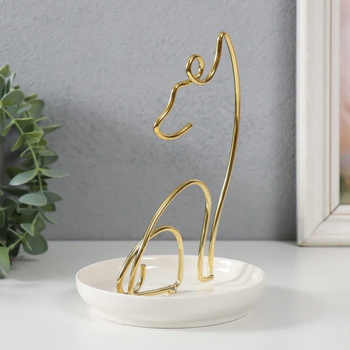 Сувенир керамика, металл подставка "Котик" белый с золотом 12х12х17 см