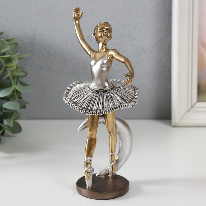 Сувенир полистоун "Маленькая балерина в серебристой пачке и месяц" 11х8х18,2 см - Фото 1