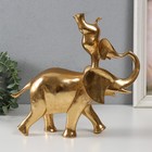 Сувенир полистоун "Слон со слонёнком на спине - гимнастика" золото 25х9х23,5 см