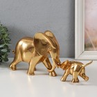Сувенир полистоун "Слониха со слонёнком" золото набор 2 шт 32х6,6х13 см - Фото 4
