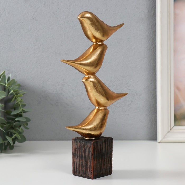 Сувенир полистоун "Четыре золотых птички - пирамида" 14х5х25 см