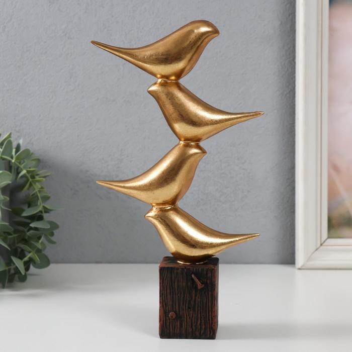 Сувенир полистоун "Четыре золотых птички - пирамида" 14х5х25 см
