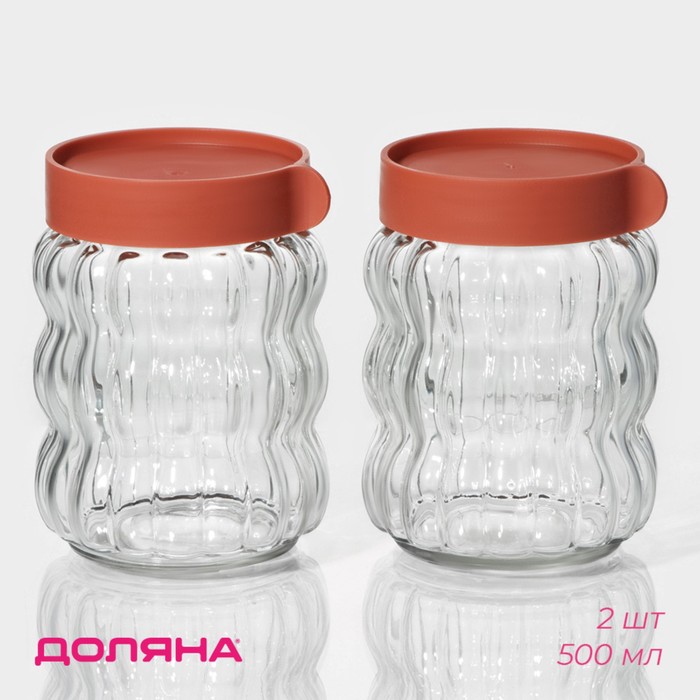 Банки стеклянные для сыпучих продуктов Доляна «Коралл», 2 предмета: 0,5 л, 9×13 см