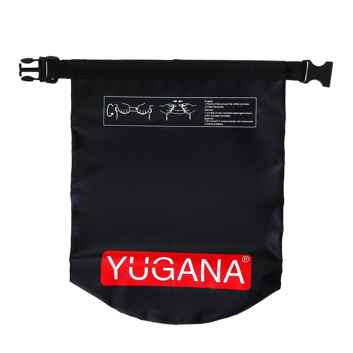 Гермомешок YUGANA, ПВХ, водонепроницаемый 5 литров, один ремень, черный - фото 1905057895