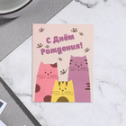Мини-открытка "С Днём Рождения!" котики, 7х9 см - фото 11864710