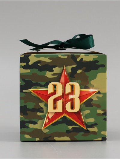 Коробка подарочная складная, упаковка, «С 23 февраля, камуфляж», 12×12×12 см