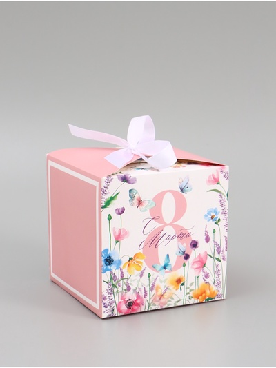Коробка подарочная складная, упаковка, «С 8 Марта, нежные цветы», 12×12×12 см