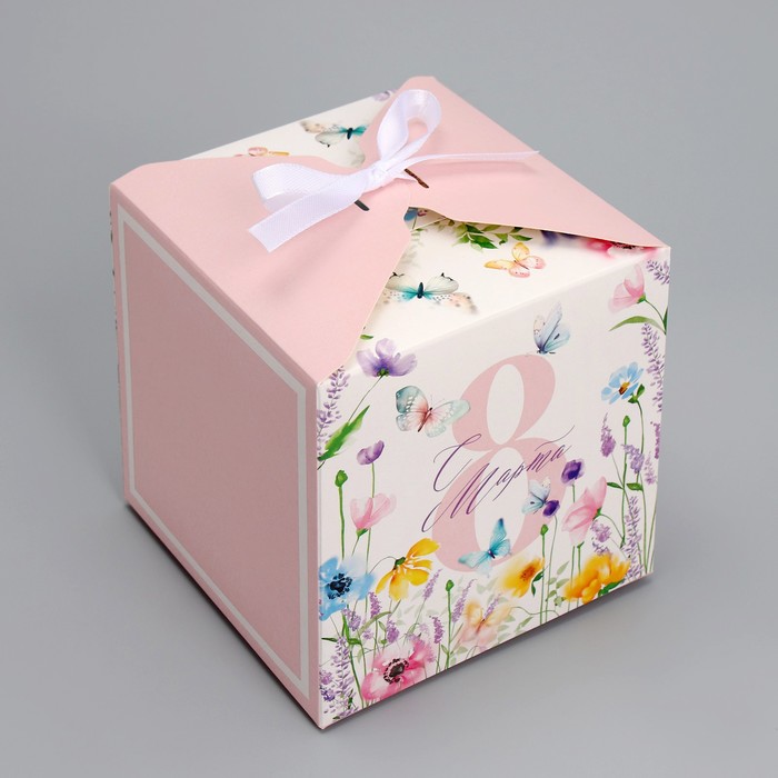 Коробка подарочная складная, упаковка, «С 8 Марта, нежные цветы», 12 х 12 х 12 см - Фото 1