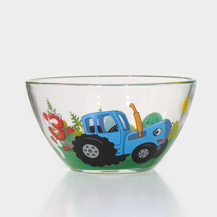 Набор стеклянной посуды «Синий трактор. Цифры», 3 предмета: кружка 250 мл, тарелка 19,5 см, салатник 12,8 см - фото 1907965316