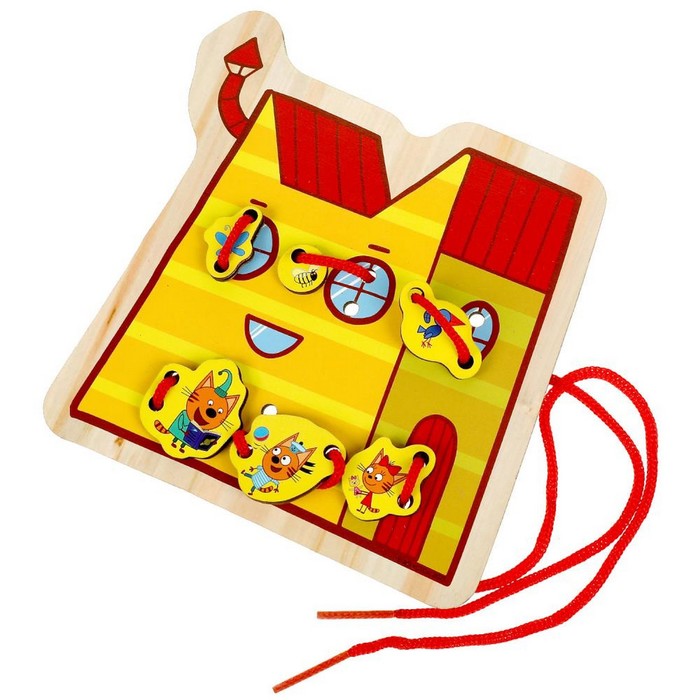 Игрушка деревянная шнуровка «Домик котов» «Три Кота» - Фото 1