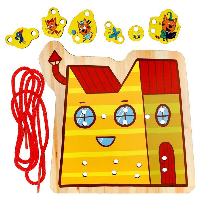 Игрушка деревянная шнуровка «Домик котов» «Три Кота»