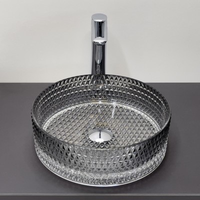 Раковина накладная Comforty CF21010, стеклянная, круглая, цвет градиентный серый, 36 см