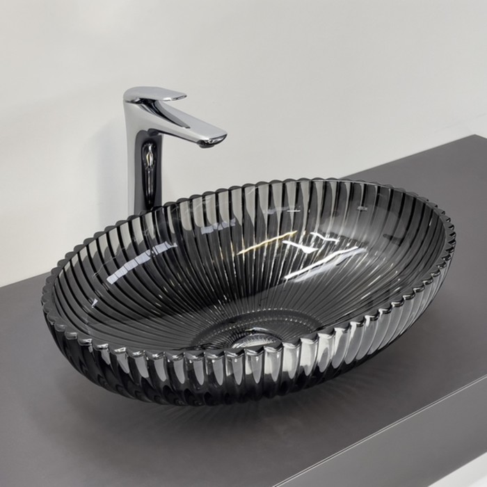 Раковина накладная Comforty CF24006, стеклянная, овальная, цвет серый дым, 51 см - Фото 1