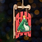 Ёлочное украшение "Санки с драконом", 9,5 см, зеленый, дерево - фото 320814725