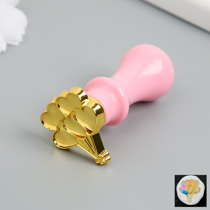 Печать для сургуча с пластиковой ручкой фигурная "Связка воздушных шаров сердец" 6 см - Фото 1