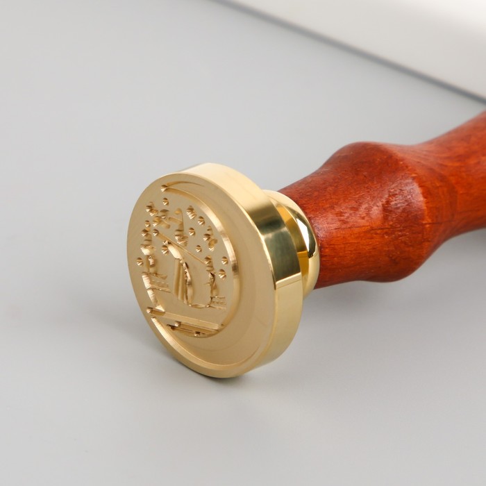 Печать для сургуча с деревянной ручкой "Месяц и корабль" 9х2,5х2,5 см - фото 1888853539
