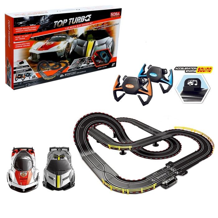 Автотрек «Топ турбо», 2 машинки, 2 пульта управления, звуковые эффекты, уценка - Фото 1