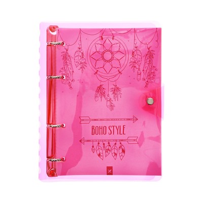 Тетрадь на кольцах А5 120 листов в клетку LOREX «NEON. PINK», со сменным блоком, пластиковая обложка, с наклейками