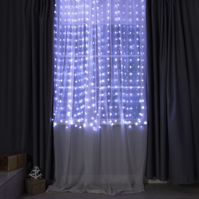 УЦЕНКА Умная гирлянда «Занавес», 2×2 м, IP20, 400 LED, USB, пульт ДУ, приложение, серебристая нить, свечение RGB - Фото 1