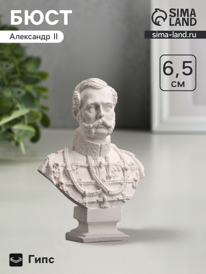 Бюст «Александр II Император», фигурка гипс, белый, 4.5×2×6 см - Фото 1