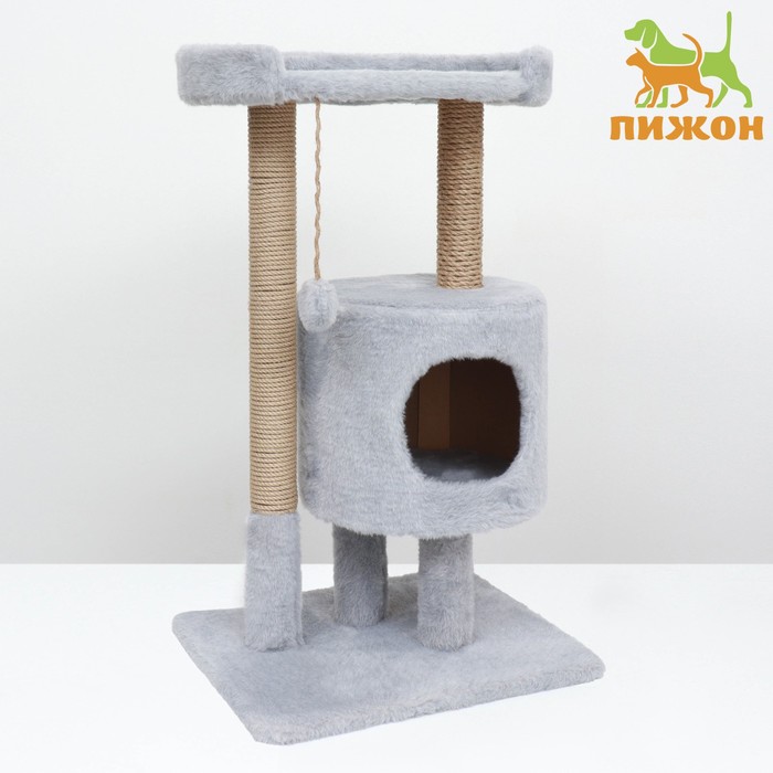 Домик для кошек с когтеточкой "Круглый с площадкой", 52 х 52 х 95 см, серый - Фото 1