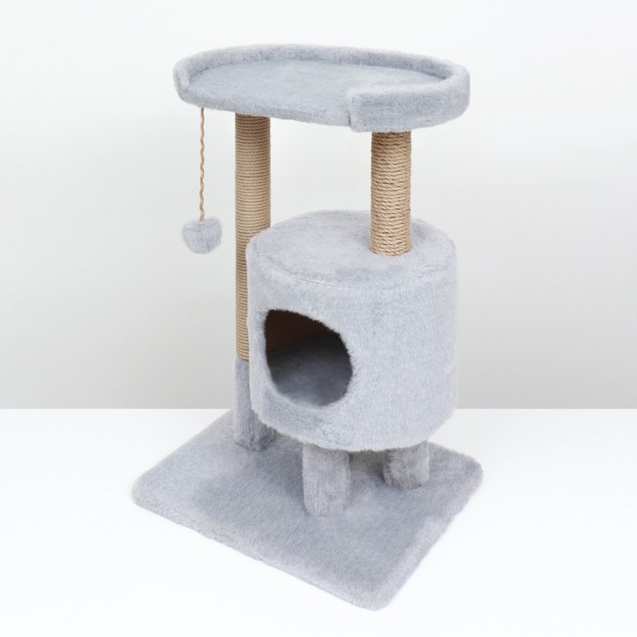 Домик для кошек с когтеточкой "Круглый с площадкой", 52 х 52 х 95 см, серый
