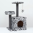 Домик для кошек с когтеточкой, квадратный, 3х-этажный, 35×45×75 см, ковролин, зебра - Фото 2