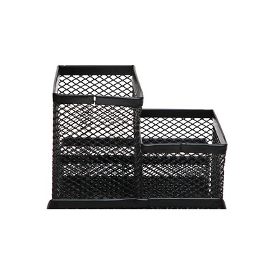 УЦЕНКА Подставка для канцелярских мелочей 4 отделения, чёрная, сетка