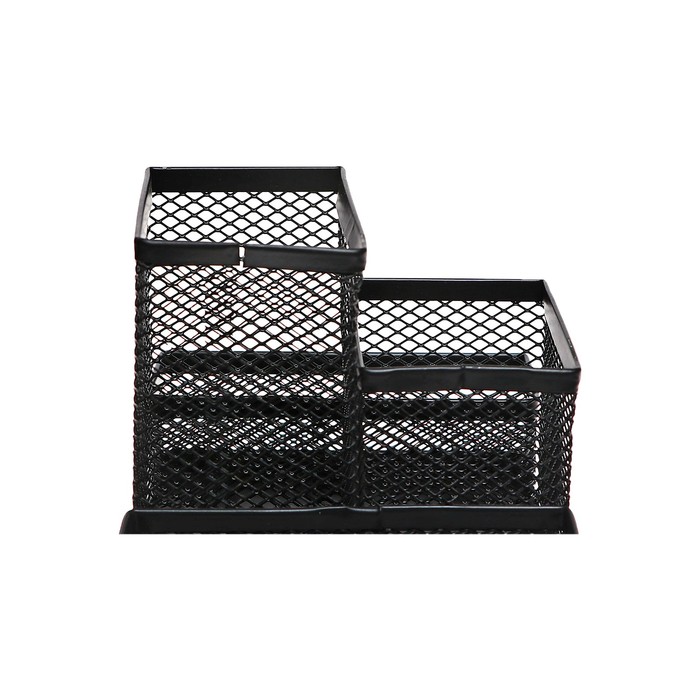 УЦЕНКА Подставка для канцелярских мелочей 4 отделения, чёрная, сетка - Фото 1