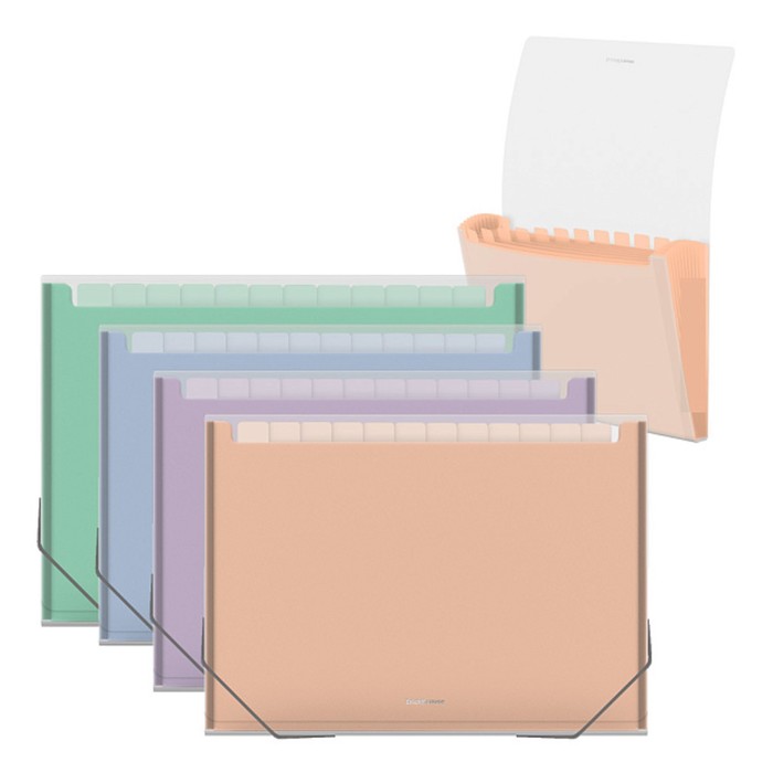 Папка-картотека, А4, 12 отделений, 550 мкм, ErichKrause "Matt Pastel Bloom", на резинке, тиснение "песок", микс - Фото 1