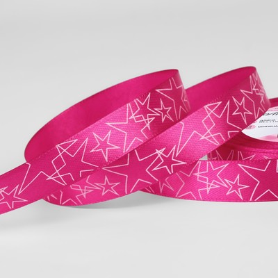 Лента атласная «Звёзды», 15 мм, 23±1 м, розовая №095