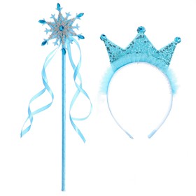 Карнавальный набор "Снежная принцесса", 2 предмета: ободок, жезл, цвет голубой