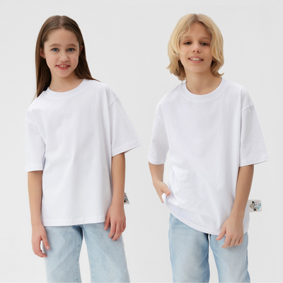 Футболка детская однотонная MINAKU: Basic line, белая, рост 134 см
