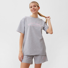 Комплект (футболка, шорты) женский MINAKU: SPORTY & STYLISH цвет светло-серый, р-р 46 - фото 320920738