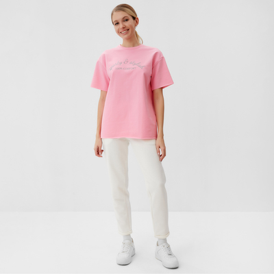 Футболка оверсайз женская MINAKU FIT: SPORTY & STYLISH, светло-розовая, размер 48