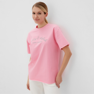 Футболка оверсайз женская MINAKU FIT: SPORTY & STYLISH, светло-розовая, размер 48