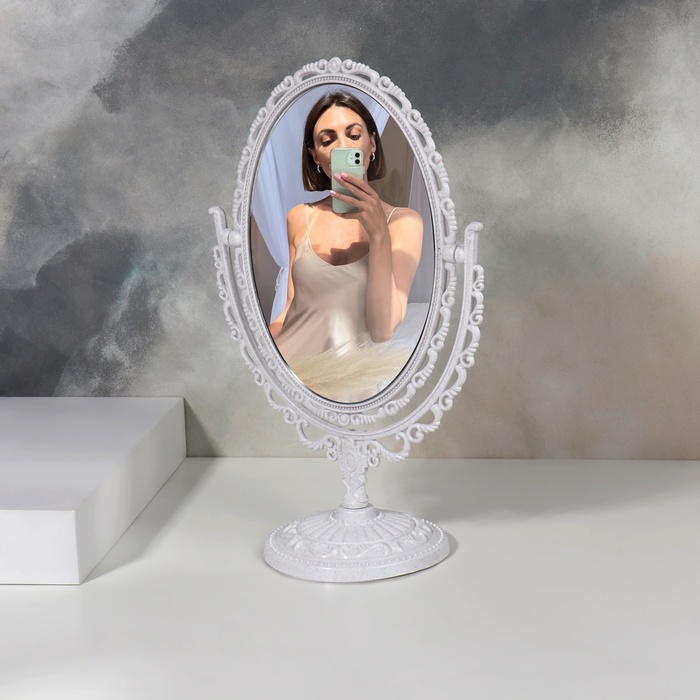 Зеркало настольное «Овал», двустороннее, с увеличением, зеркальная поверхность 11 × 15,5 см, цвет белый - Фото 1
