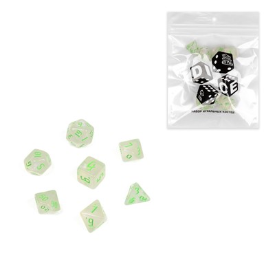 Кубики - дайсы для ДнД, набор 7 шт., зелёные