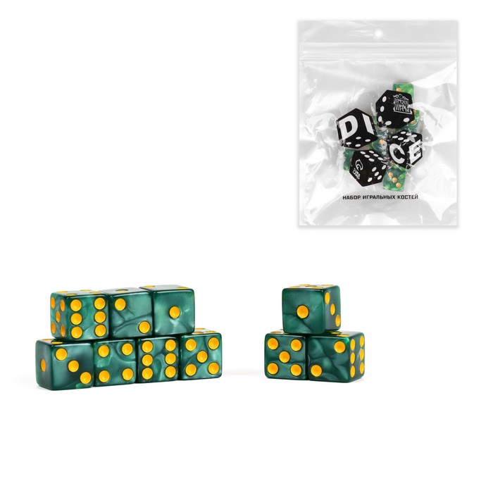 Набор кубиков игральных Время игры, 10 шт, 1.6 х 1.6 см, зеленые