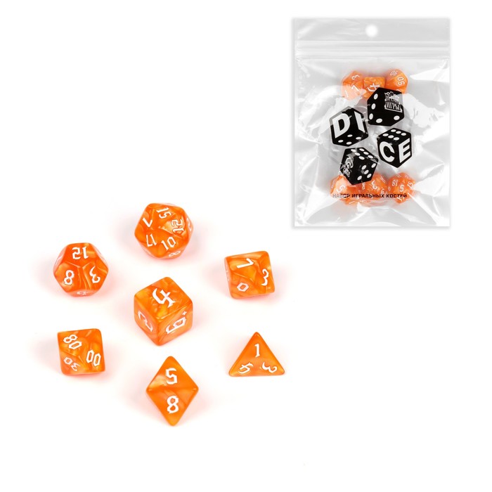 Набор кубиков для D&D (Dungeons and Dragons, ДнД) "Время игры", серия: D&D, 7 шт, оранжевые   988908