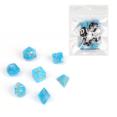 Кубики - дайсы для ДнД, Время игры, набор 7 шт., голубые